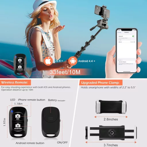 Aureday 170cm Telefon Tripod Selfie Bot Távirányítóval és Telefontartóval