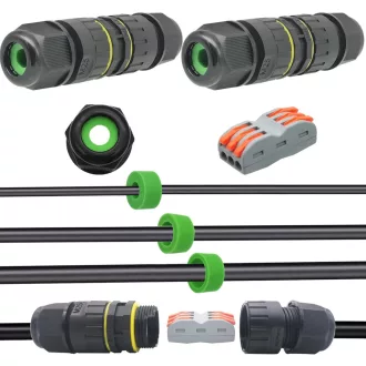   CTRICALVER IP68 Vízálló Kötődoboz Kültéri Kábelcsatlakozó - Fekete Kábelvédő Burkolat 5-14mm Kábelekhez (2 db Csomag)