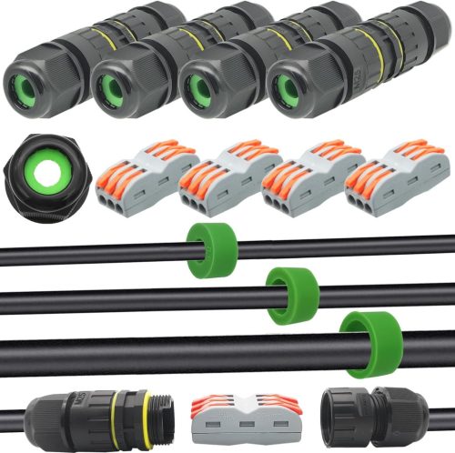 Set conectori cablu impermeabili CTRICALVER IP68 - Pentru exterior, cabluri de 5-14mm, carcasă neagră din nylon, set de 4 bucăți