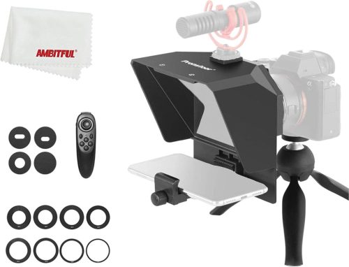 AMBITFUL Hordozható Teleprompter Szett - Távirányítós Feliratozó Okostelefonhoz és DSLR Kamerához, Videófelvételekhez, 350g