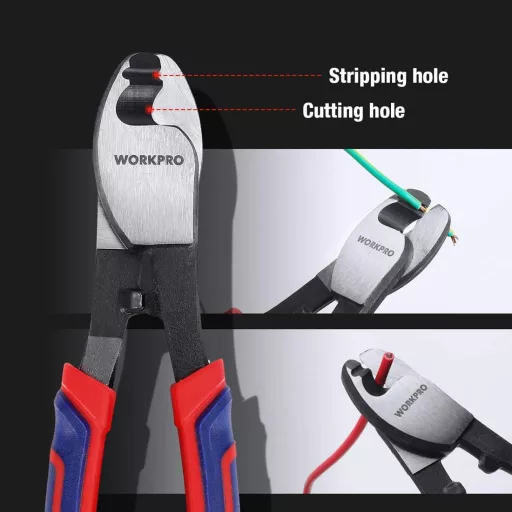 WORKPRO 210 mm-es Kábelvágó Alumínium és Réz Kábelekhez - Króm-Vanádium Acél, Puha Markolattal, Egykezes Használatra, 330g