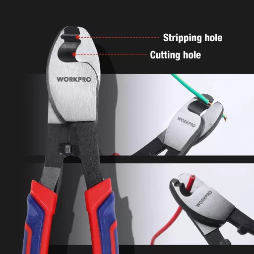 WORKPRO 210 mm-es Kábelvágó Alumínium és Réz Kábelekhez - Króm-Vanádium Acél, Puha Markolattal, Egykezes Használatra, 330g