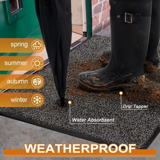 Mibao Covoraș de intrare interior/exterior 60x120cm Negru-Gri cu inserție de cauciuc Lavabil