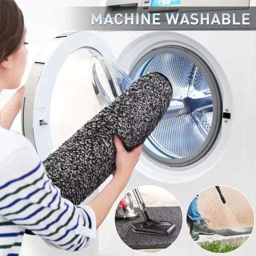 Mibao Covoraș de intrare interior/exterior 60x120cm Negru-Gri cu inserție de cauciuc Lavabil