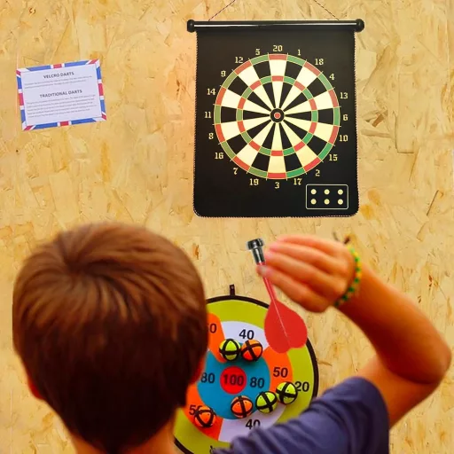 HelaCueil Mágneses Dartboard 38cm Kétoldalas Gyerekeknek és Felnőtteknek 12 Nyíllal