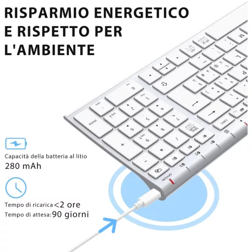iClever Bluetooth Billentyűzet Numerikus Blokkkal, Ergonomikus Vezeték Nélküli Billentyűzet