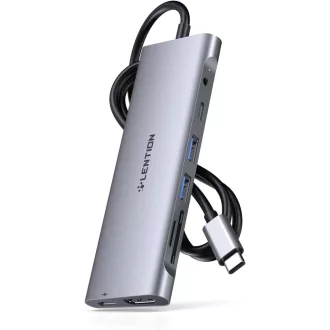   LENTION USB C Hub s 1m káblom - 4K HDMI, USB 3.0, USB-C, čítačka SD/Micro SD kariet, AUX, 60W Nabíjačka - MacBook Pro/Air, Surface, Chromebook Kom