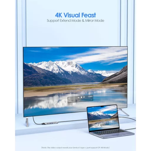 LENTION USB C Hub s 1m káblom - 4K HDMI, USB 3.0, USB-C, čítačka SD/Micro SD kariet, AUX, 60W Nabíjačka - MacBook Pro/Air, Surface, Chromebook Kom