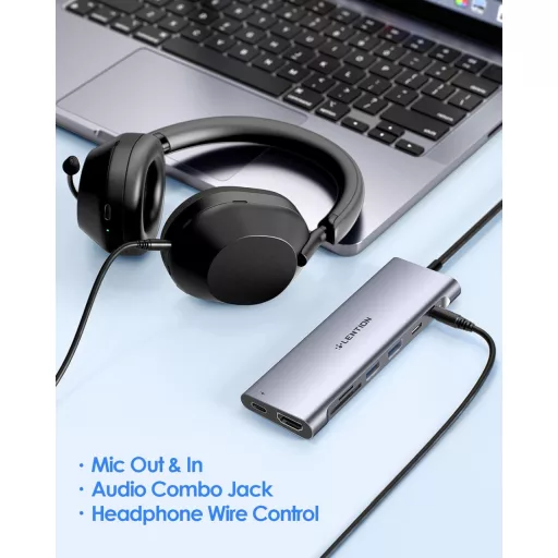 LENTION USB C Hub s 1m káblom - 4K HDMI, USB 3.0, USB-C, čítačka SD/Micro SD kariet, AUX, 60W Nabíjačka - MacBook Pro/Air, Surface, Chromebook Kom