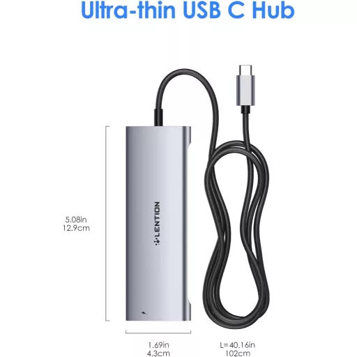 LENTION USB C Hub s 1m káblom - 4K HDMI, USB 3.0, USB-C, čítačka SD/Micro SD kariet, AUX, 60W Nabíjačka - MacBook Pro/Air, Surface, Chromebook Kom