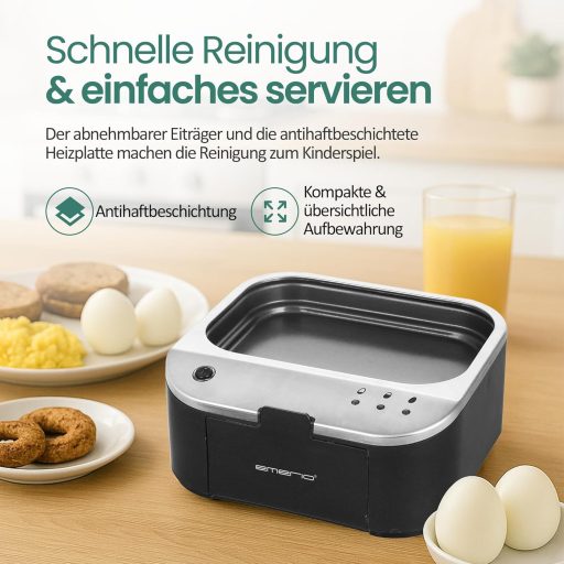 EMERIO Tojásfőző beszéd funkcióval, puha-közepes-kemény főzés egy folyamatban, német hangkimenet, BPA-mentes