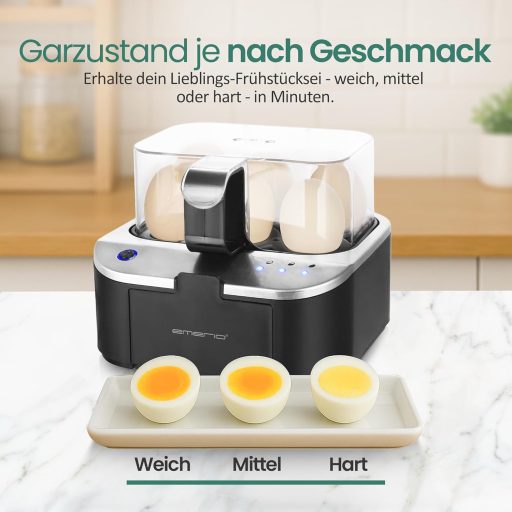 EMERIO Tojásfőző beszéd funkcióval, puha-közepes-kemény főzés egy folyamatban, német hangkimenet, BPA-mentes