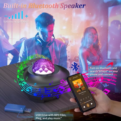UOUNE Csillagos Ég Projektor Bluetooth Hangszoróval és Időzítővel - Black