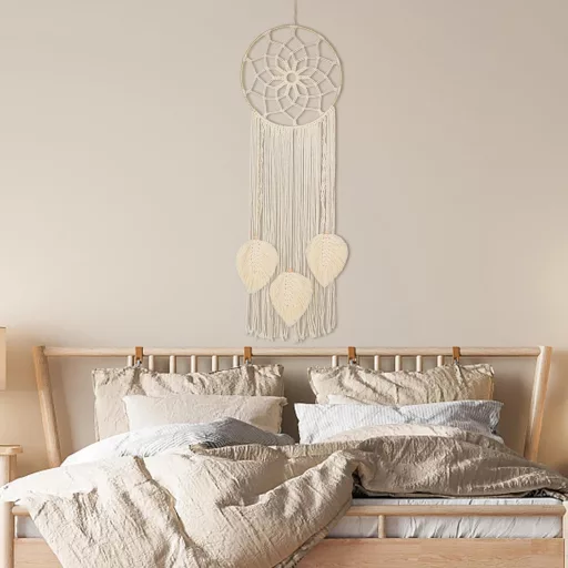 Nice Dream Makramé Álomfogó - Nagy Méretű Boho Falidísz Rojtokkal, Kézzel Készített Tollas Dekoráció Otthonra, Hálószobába, 80 cm