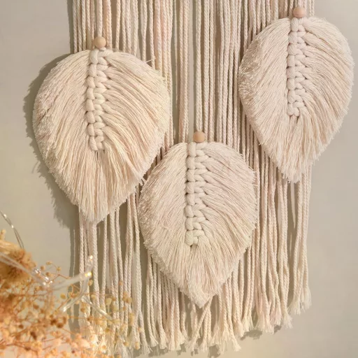 Nice Dream Makrame Hvatač Snova - Veliki Boho Zidni Ukras s Resicama, Ručno Rađena Dekoracija s Perjem za Dom, Spavaću Sobu, 80 cm