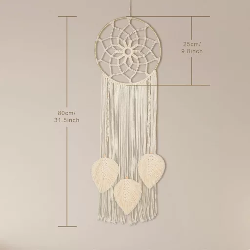 Nice Dream Makramé Álomfogó - Nagy Méretű Boho Falidísz Rojtokkal, Kézzel Készített Tollas Dekoráció Otthonra, Hálószobába, 80 cm