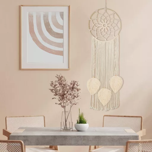 Nice Dream Makramé Álomfogó - Nagy Méretű Boho Falidísz Rojtokkal, Kézzel Készített Tollas Dekoráció Otthonra, Hálószobába, 80 cm