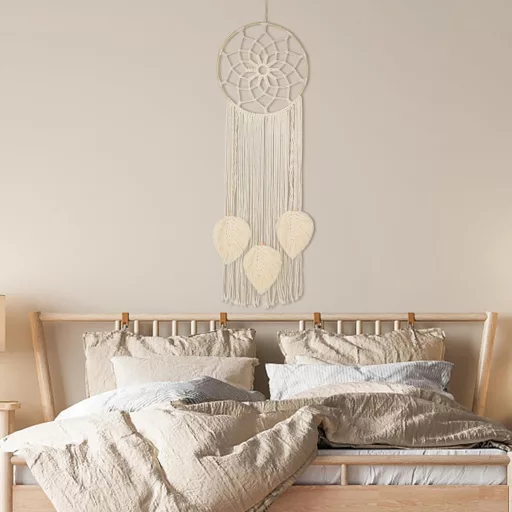 Nice Dream Makramé Álomfogó - Nagy Méretű Boho Falidísz Rojtokkal, Kézzel Készített Tollas Dekoráció Otthonra, Hálószobába, 80 cm