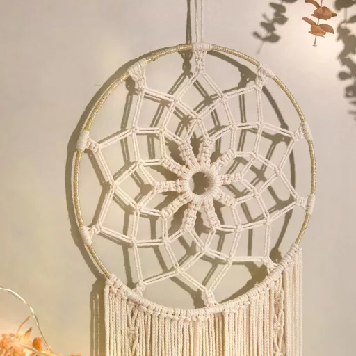 Nice Dream Makramé Álomfogó - Nagy Méretű Boho Falidísz Rojtokkal, Kézzel Készített Tollas Dekoráció Otthonra, Hálószobába, 80 cm