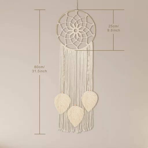 Nice Dream Makramé Álomfogó - Nagy Méretű Boho Falidísz Rojtokkal, Kézzel Készített Tollas Dekoráció Otthonra, Hálószobába, 80 cm