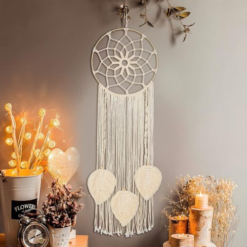 Nice Dream Makramé Álomfogó - Nagy Méretű Boho Falidísz Rojtokkal, Kézzel Készített Tollas Dekoráció Otthonra, Hálószobába, 80 cm