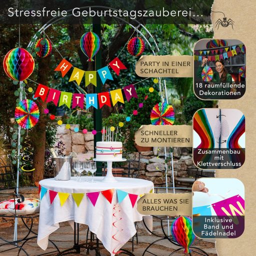 Itsy Bitsy Party Co Set dekoracija za rođendan u duginim bojama - Papirnati lančić za višekratnu upotrebu, kugle saća, set ukrasa za zabavu od 18 komada