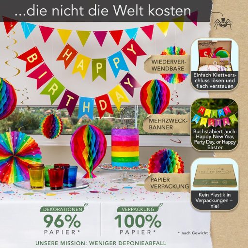 Set Decorativ Curcubeu pentru Petrecere de Ziua de Naștere Itsy Bitsy Party Co - Ghirlandă de Hârtie Reutilizabilă, Globuri Tip Fagure, 18 Piese Decorațiuni de Petrecere