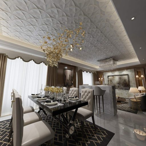 Art3d stropne ploče s bijelim cvjetnim uzorkom 61x61 cm - PVC dekorativni paneli za strop, jednostavna ugradnja, 12 komada u pakiranju