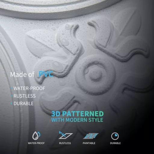 Art3d 3D stropni paneli - Paket od 12 klasičnih bijelih zidnih obloga, 60 x 60 cm, 4.5m² Samoljepljiva PVC dekoracija