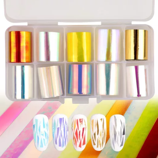 MWOOT 20 Role Folie Oglindă Efect Sticlă Spartă pentru Unghii - Set Autocolante Holografice Sclipitoare pentru Unghii, Manichiură Artificială (2,5 cm x 50 cm)