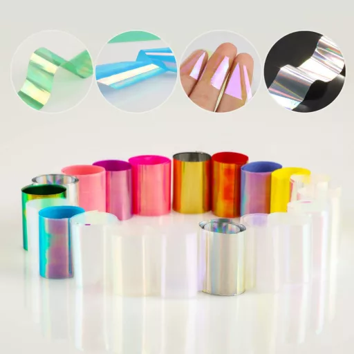 MWOOT 20 Tekercs Törött Üveg Hatású Tükörfólia Körömdíszítéshez - Holografikus Csillogó Körömmatrica Szett Műkörömhöz (2,5 cm x 50 cm)