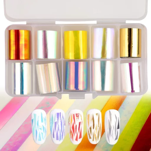 MWOOT 20 Role Folie Oglindă Efect Sticlă Spartă pentru Unghii - Set Autocolante Holografice Sclipitoare pentru Unghii, Manichiură Artificială (2,5 cm x 50 cm)