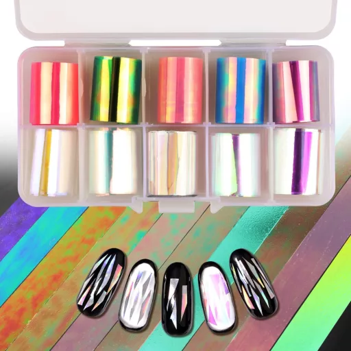 MWOOT 20 Role Folie Oglindă Efect Sticlă Spartă pentru Unghii - Set Autocolante Holografice Sclipitoare pentru Unghii, Manichiură Artificială (2,5 cm x 50 cm)
