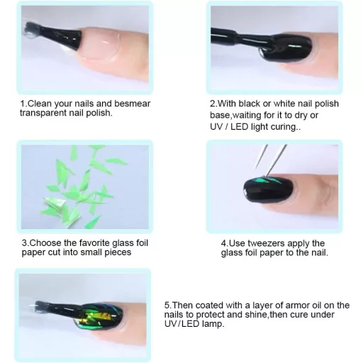 MWOOT 20 Tekercs Törött Üveg Hatású Tükörfólia Körömdíszítéshez - Holografikus Csillogó Körömmatrica Szett Műkörömhöz (2,5 cm x 50 cm)