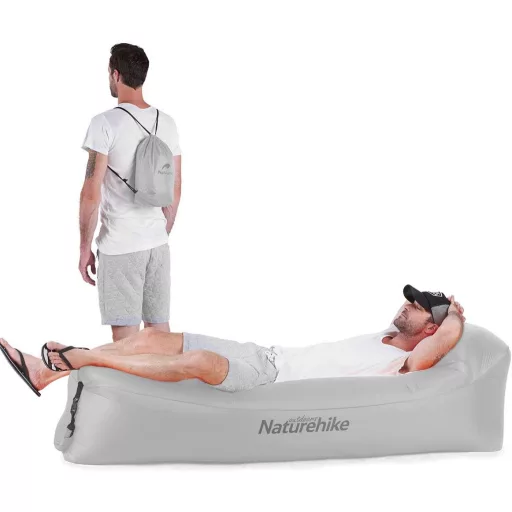 Șezlong gonflabil Naturehike impermeabil, gri - Pat portabil de plajă și camping