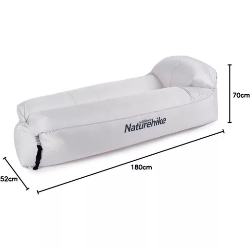 Șezlong gonflabil Naturehike impermeabil, gri - Pat portabil de plajă și camping
