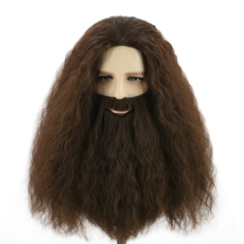 Topcosplay Hosszú Barna Göndör Paróka és Szakáll Szett - Hőálló Műhaj 180°C-ig - Harry Potter Hagrid Jelmezhez - Farsangi, Halloween Cosplay