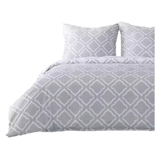 Set lenjerie de pat din microfibră Bedsure, 3 piese, 200x220 cm, gri cu carouri