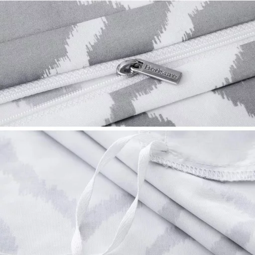 Set lenjerie de pat din microfibră Bedsure, 3 piese, 200x220 cm, gri cu carouri