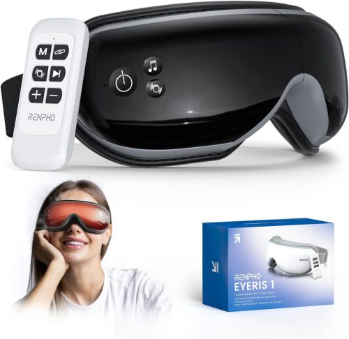 Aparat de masaj ocular RENPHO Eyeris 1 cu încălzire - Cu muzică Bluetooth, telecomandă, pentru ameliorarea migrenelor, oboselii oculare și a ochilor uscați