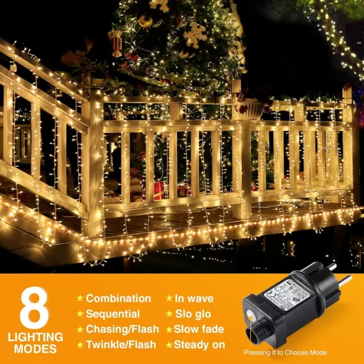 GlobaLink LED Fényfüzér 50m - Kültéri-Beltéri 2000 LED, IP44 Vízálló, 8 Világítási Mód, Memória Funkcióval, Meleg Fehér