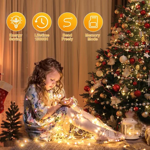 GlobaLink LED Fényfüzér 50m - Kültéri-Beltéri 2000 LED, IP44 Vízálló, 8 Világítási Mód, Memória Funkcióval, Meleg Fehér