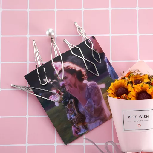 meekoo Agrafuri Geometrice de Păr Metalice 10 buc - Ornamente de Păr Minimaliste Argintii pentru Femei în 5 Stiluri Diferite, Accesorii de Păr Elegante