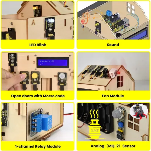 KEYESTUDIO Okosotthon Kezdőkészlet Arduino IoT Kompatibilis, Elektronikai Projektépítő Szett UN0 R3 Mikrovezérlővel, 14+ Éves Korosztálynak