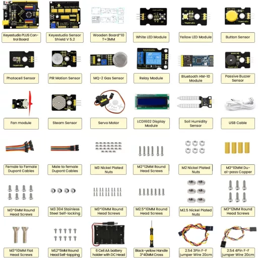 KEYESTUDIO Okosotthon Kezdőkészlet Arduino IoT Kompatibilis, Elektronikai Projektépítő Szett UN0 R3 Mikrovezérlővel, 14+ Éves Korosztálynak