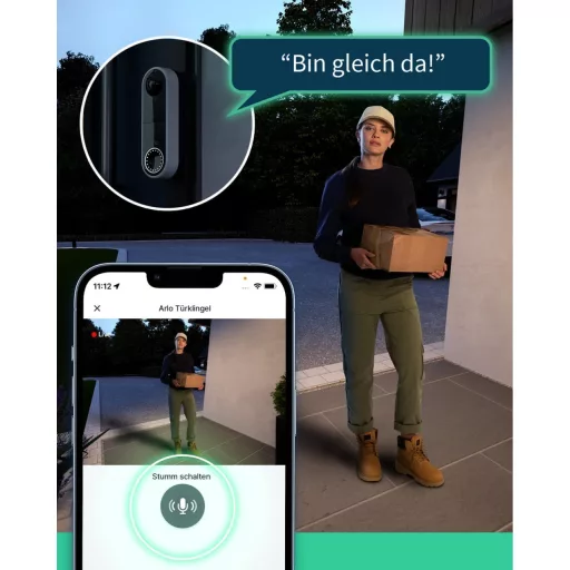 Arlo Essential bežični video portafon - WiFi, rezolucija 1536p, kut gledanja 180°, noćni vid, upravljanje putem pametnog telefona, bijeli