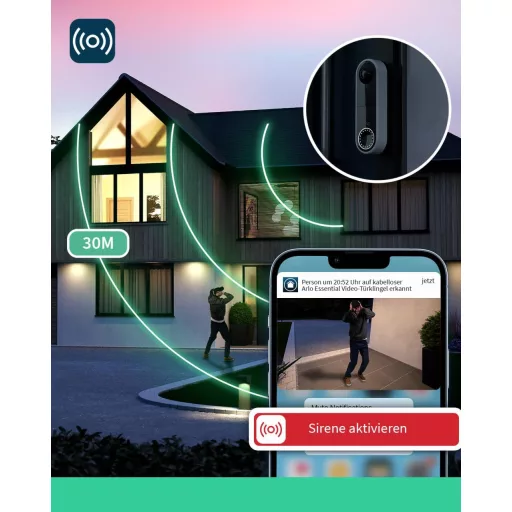 Arlo Essential Vezeték Nélküli Videó Kaputelefon - WiFi, 1536p Felbontás, 180° Látószög, Éjjellátó, Okostelefonról Vezérelhető, Fehér