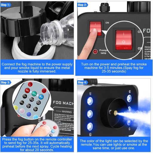 Mașină de fum UKing 1200W RGB cu telecomandă, 6 lumini LED colorate și rezervor de 1L pentru nuntă, petrecere, teatru, club, eveniment