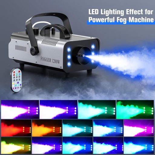 Mașină de fum UKing 1200W RGB cu telecomandă, 6 lumini LED colorate și rezervor de 1L pentru nuntă, petrecere, teatru, club, eveniment