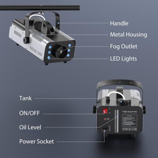 Mașină de fum UKing 1200W RGB cu telecomandă, 6 lumini LED colorate și rezervor de 1L pentru nuntă, petrecere, teatru, club, eveniment